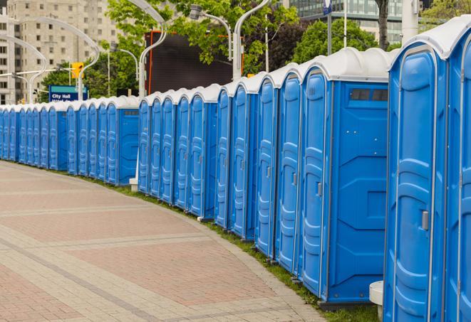 Seasonal porta potty units set up at a Castro Valley, California venue